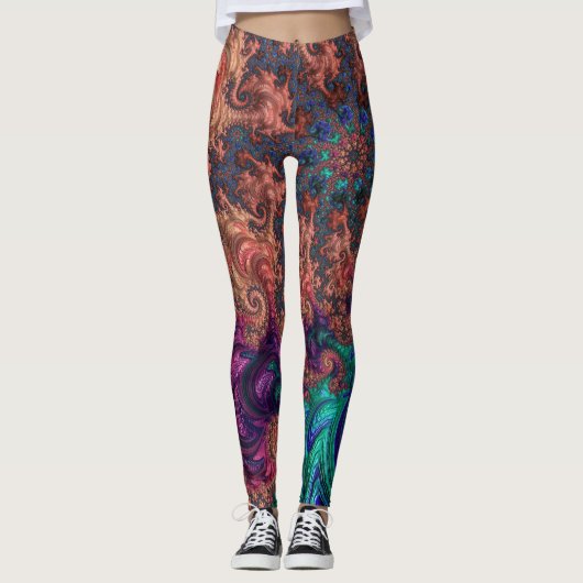 Boho Groovy Kleurrijke Jewel Tone Abstract Fractal Leggings (Voorkant)