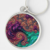 Boho Groovy Kleurrijke Jewel Tone Abstract Fractal Sleutelhanger (Voorkant)