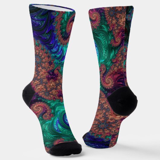 Boho Groovy Kleurrijke Jewel Tone Abstract Fractal Sokken (Gebogen)