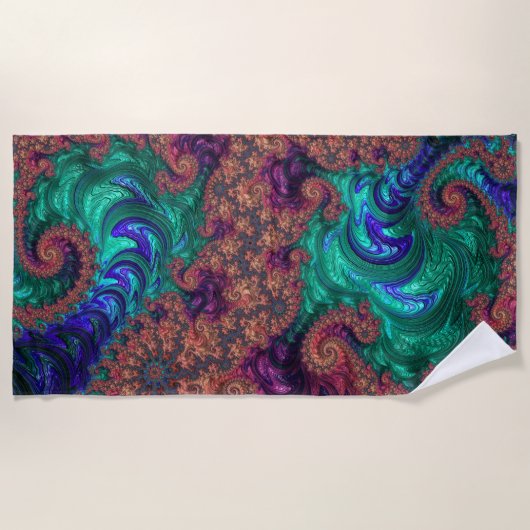 Boho Groovy Kleurrijke Jewel Tone Abstract Fractal Strandlaken (Voorkant)