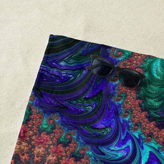 Boho Groovy Kleurrijke Jewel Tone Abstract Fractal Strandlaken (In situ)