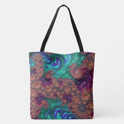 Boho Groovy Kleurrijke Jewel Tone Abstract Fractal Tote Bag (Achterkant)