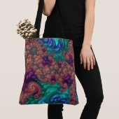 Boho Groovy Kleurrijke Jewel Tone Abstract Fractal Tote Bag (Dichtbij)