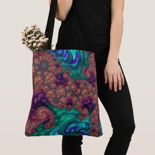 Boho Groovy Kleurrijke Jewel Tone Abstract Fractal Tote Bag (Dichtbij)