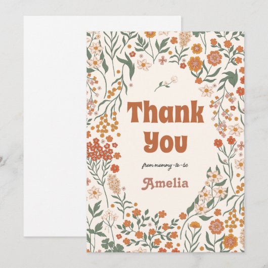 Boho Groovy Meadow Wildflower Baby shower Bedankkaart (Voorkant / Achterkant)