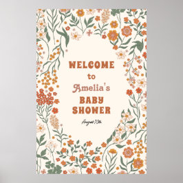 Boho Groovy Meadow Wildflower Baby shower Welkom Poster