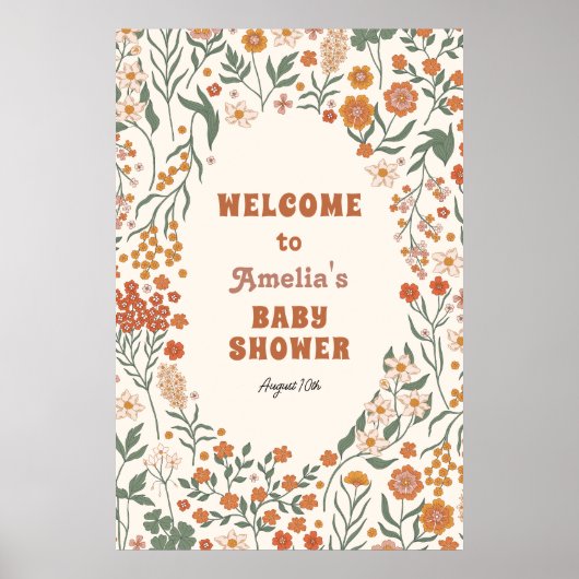 Boho Groovy Meadow Wildflower Baby shower Welkom Poster (Voorkant)