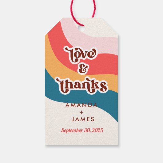 Boho Groovy Retro 70s Wedding Love and Bedankt Cadeaulabel (Achterkant)