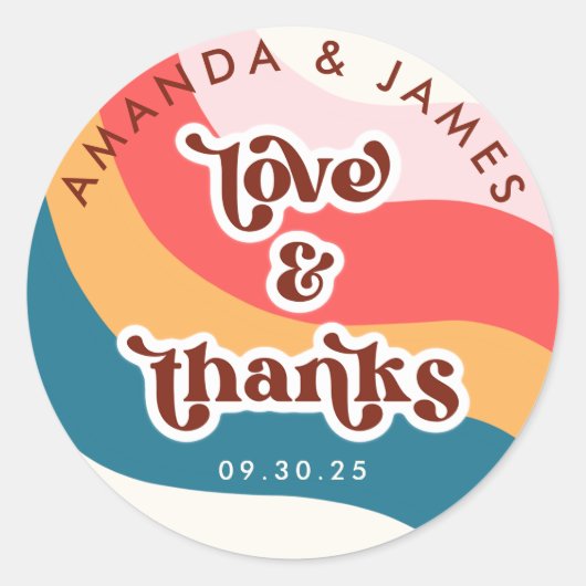 Boho Groovy Retro 70s Wedding Love and Bedankt Ronde Sticker (Voorkant)