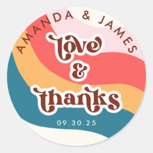 Boho Groovy Retro 70s Wedding Love and Bedankt Ronde Sticker