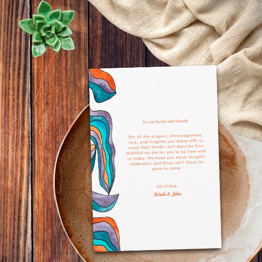 Boho Groovy Retro Blauw Sinaasappel Typografie Gol Bedankkaart