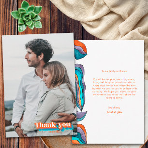 Boho Groovy Retro Blauwe Oranje Typografie Golvend Bedankkaart