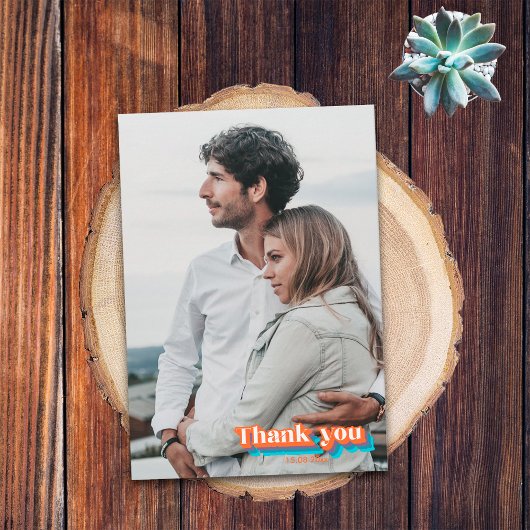 Boho Groovy Retro Blauwgroen Blauw Sinaasappel Typ Bedankkaart