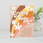 Boho Groovy Retro Daisies Regenboog Baby shower Kaart (Staand voorkant)