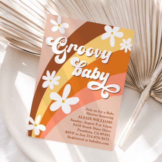 Boho Groovy Retro Daisies Regenboog Baby shower Kaart