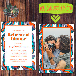 Boho Groovy Retro Foto Bruiloft Rehearsal Dinner Kaart