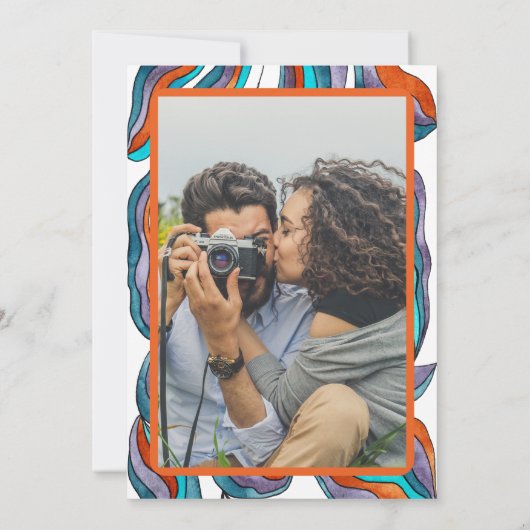 Boho Groovy Retro foto bruiloft repetitie diner Kaart (Achterkant)