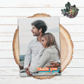 Boho Groovy Retro Geel Sinaasappel Typografie Wavy Bedankkaart