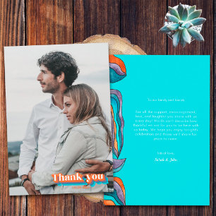 Boho Groovy Retro Turquoise Blauwe Oranje Typograf Bedankkaart