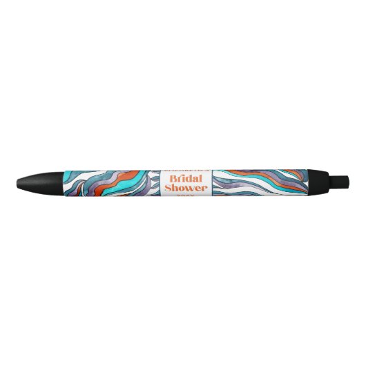 Boho Groovy Retro Typografie Golfvormige Bruidsdou Zwarte Inkt Pen (Voorkant)