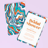 Boho Groovy Retro Typografie Golvende Bruidsdouche Kaart