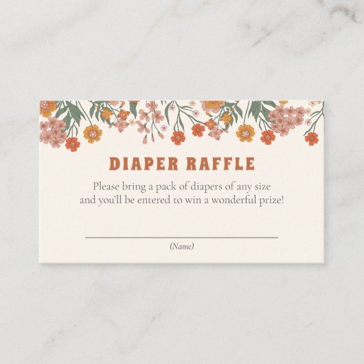 Boho Groovy Weide Wilde Bloem Luier Raffle Ticket Informatiekaartje (Voorkant)