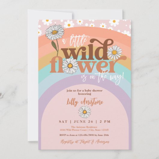 Boho Groovy Wilde Bloem Baby Shower Uitnodiging (Voorkant)