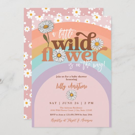 Boho Groovy Wilde Bloem Baby Shower Uitnodiging (Voorkant / Achterkant)