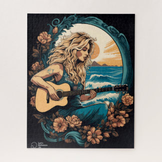 Boho Guitar strand meisje Puzzel Legpuzzel