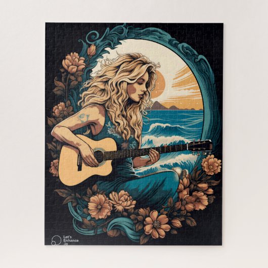 Boho Guitar strand meisje Puzzel Legpuzzel (Verticaal)