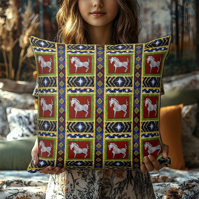 Boho Gypsy Folk Art Koloniale Vakantiehuis Kussen (Creator heeft geüpload)