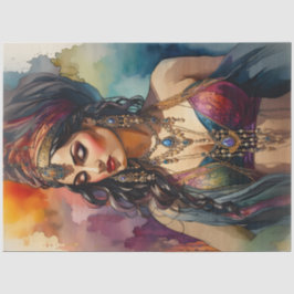 Boho Gypsy Woman Portrait Decoupage Paper | Color  Tissuepapier