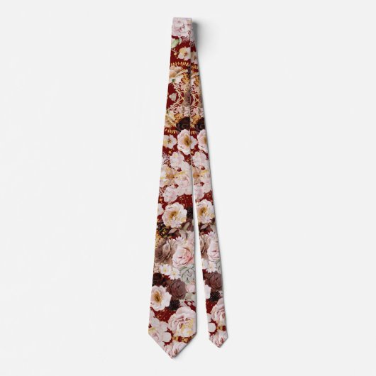 Boho H2 Dusty Rozen Burgundy Mums DIY achtergrond Stropdas (Voorkant)