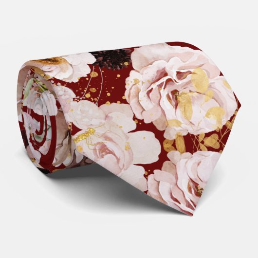 Boho H2 Stofrozen Rozen Burgundy Mums doe-het-zelf Stropdas (Opgerold)