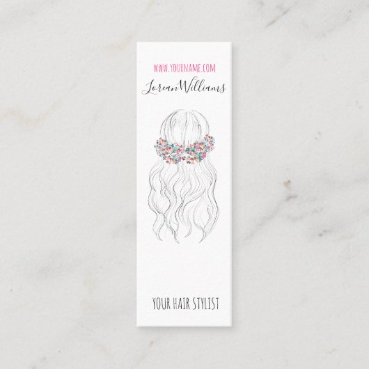 Boho haar bruiloft kapper bloemenromantiek mini visitekaartje (Voorkant)