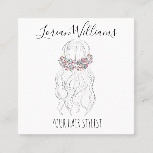 Boho haar bruiloft kapper bloemenromantiek vierkante visitekaartje (Voorkant)