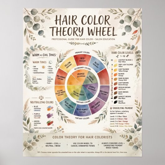 Boho haar kleurentheorie wiel poster (Voorkant)