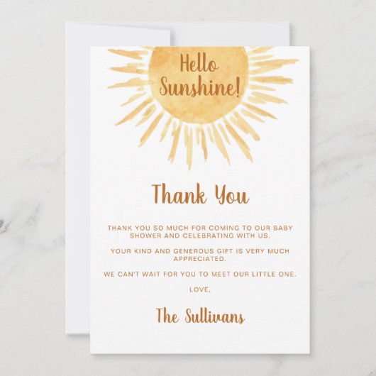 Boho Hallo Sunshine Baby shower Bedankkaart (Voorkant)