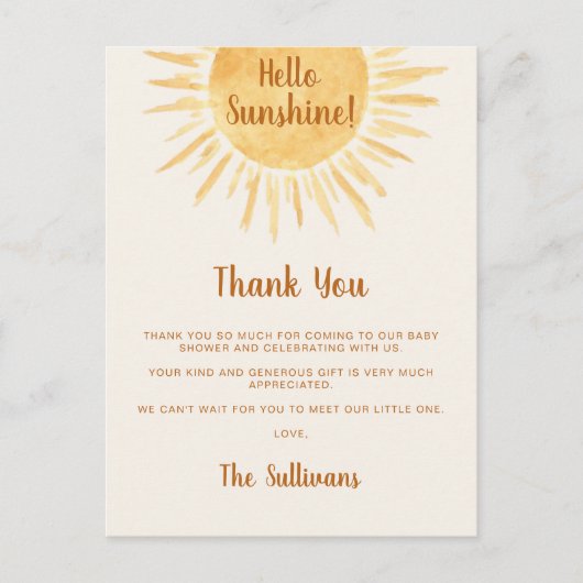 Boho Hallo Sunshine Baby shower Dank je wel Briefkaart (Voorkant)