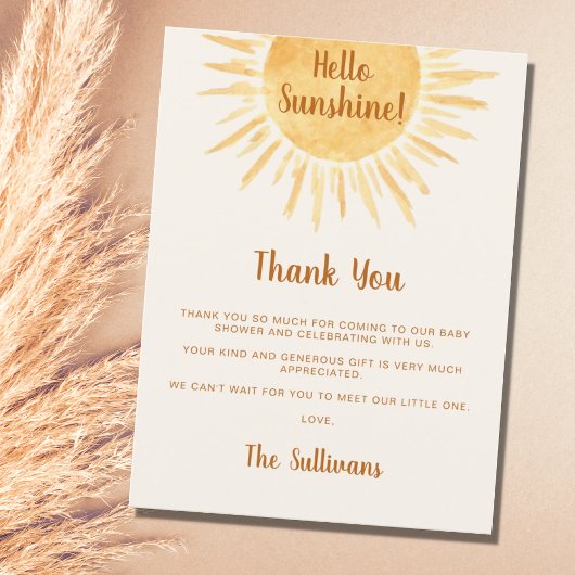 Boho Hallo Sunshine Baby shower Dank je wel Briefkaart
