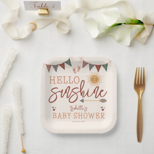 Boho Hallo Sunshine Baby shower Papieren Bordje (Huwelijk)