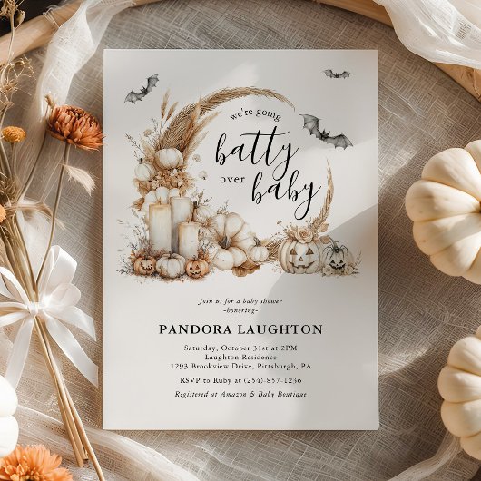 Boho Halloween baby shower uitnodiging Batty Over 