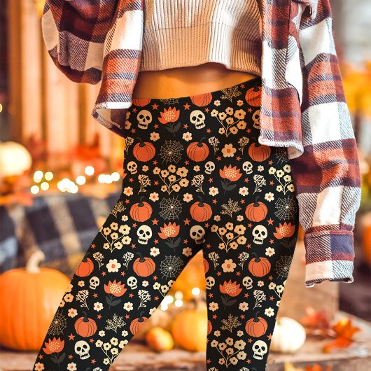 Boho Halloween Bloemenskelet Cottagecore Leggings