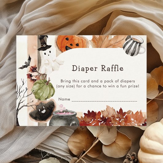 Boho Halloween Ghost Pumpkin Diaper Raffle Informatiekaartje
