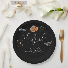 Boho Halloween It's a Girl Baby Shower Papieren Bordje