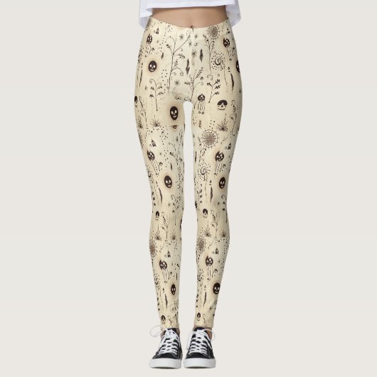 Boho Halloween Masks & Botanische wervelingen Patr Leggings (Voorkant)