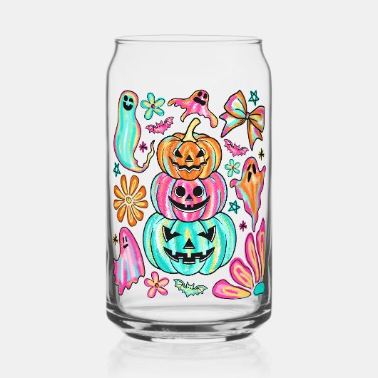Boho Halloween Pompoen Geest Blikvorm Glas (Achterkant)
