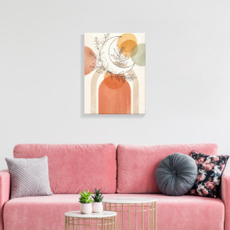 Boho Halve Maan en Olijftak Canvas Afdruk