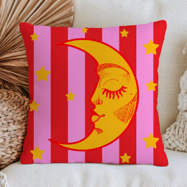 BOHO Halve Maan Gezicht Rood & Roze Gestreepte Kussen