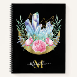 Boho Halve Maan Kristal Cluster Roze Rozen Notitieboek